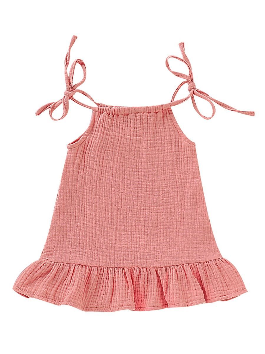 Summer Baby Little Girl Solid Color Tie Muslin Ruffle Short Dress/Top - dianjiang-