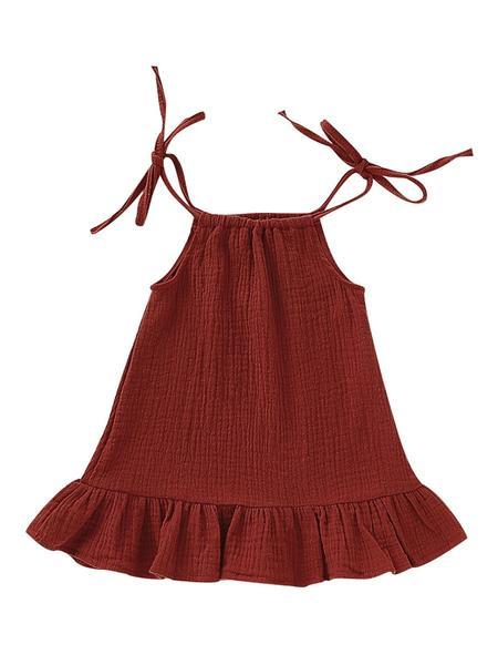 Summer Baby Little Girl Solid Color Tie Muslin Ruffle Short Dress/Top - dianjiang-