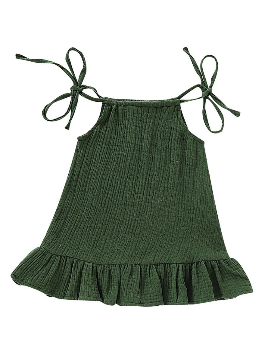 Summer Baby Little Girl Solid Color Tie Muslin Ruffle Short Dress/Top - dianjiang-