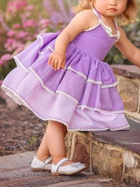 Summer Color-blocking Suspender Tiered Dress - dianjiang-