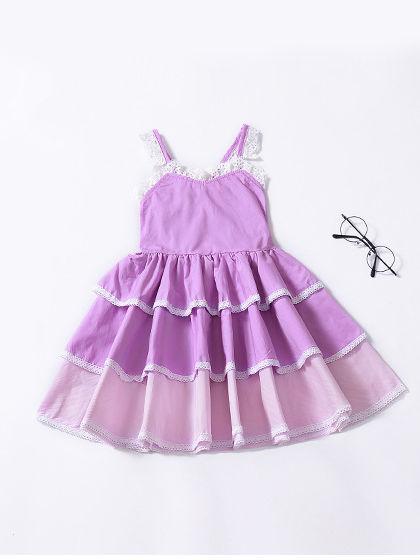 Summer Color-blocking Suspender Tiered Dress - dianjiang-