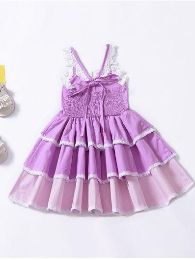 Summer Color-blocking Suspender Tiered Dress - dianjiang-