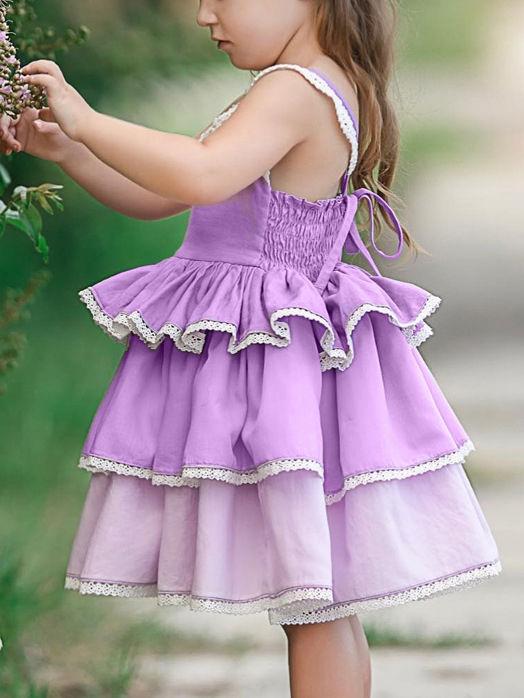 Summer Color-blocking Suspender Tiered Dress - dianjiang-