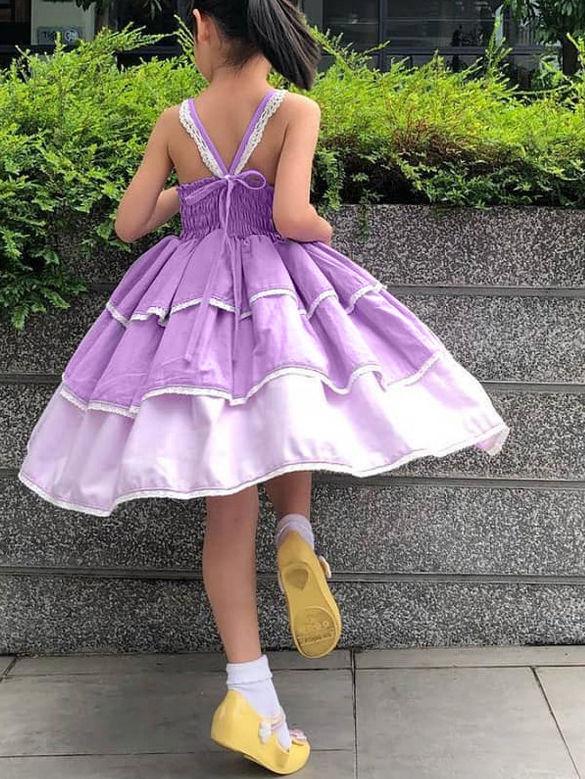 Summer Color-blocking Suspender Tiered Dress - dianjiang-