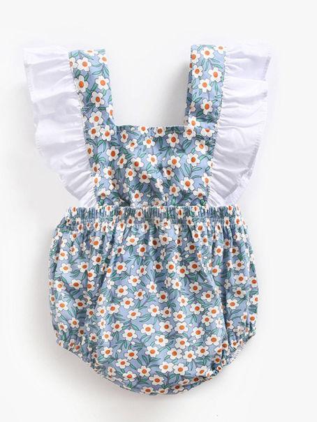 Summer Floral Ruffle Bow Infant Baby Girl Onesie Romper - dianjiang-