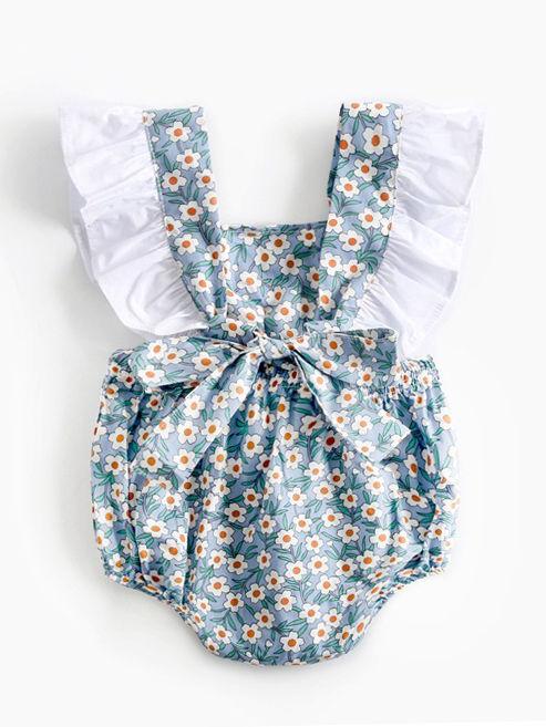 Summer Floral Ruffle Bow Infant Baby Girl Onesie Romper - dianjiang-