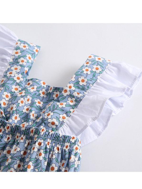 Summer Floral Ruffle Bow Infant Baby Girl Onesie Romper - dianjiang-