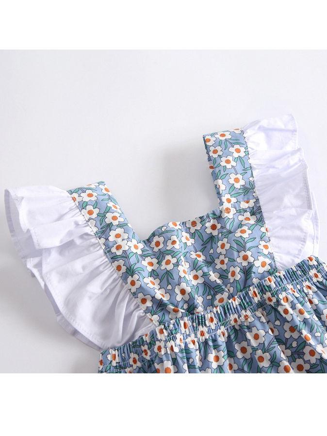 Summer Floral Ruffle Bow Infant Baby Girl Onesie Romper - dianjiang-