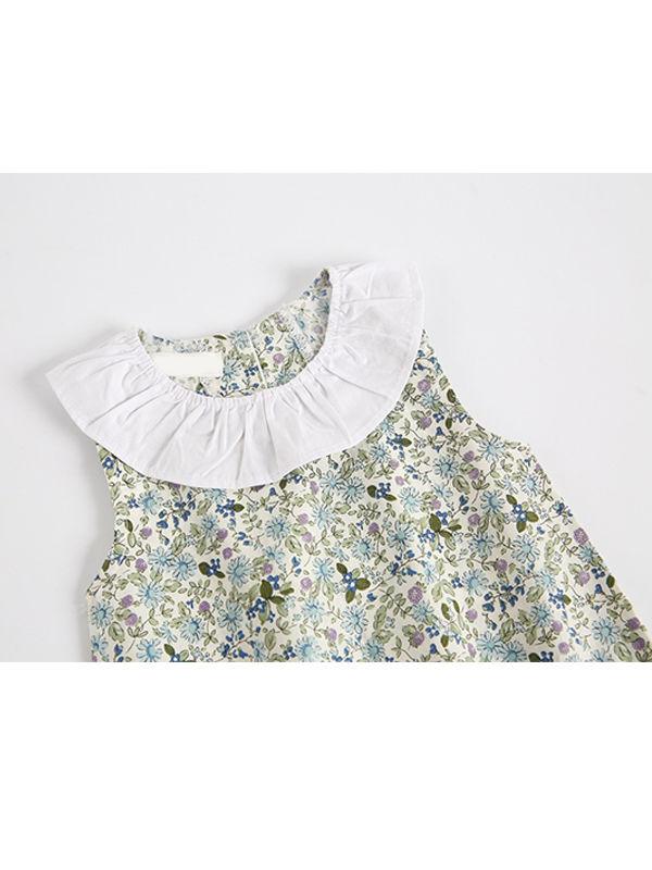 Summer Infant Baby Girls Flowers Print Sleeveless Bodysuit - dianjiang-