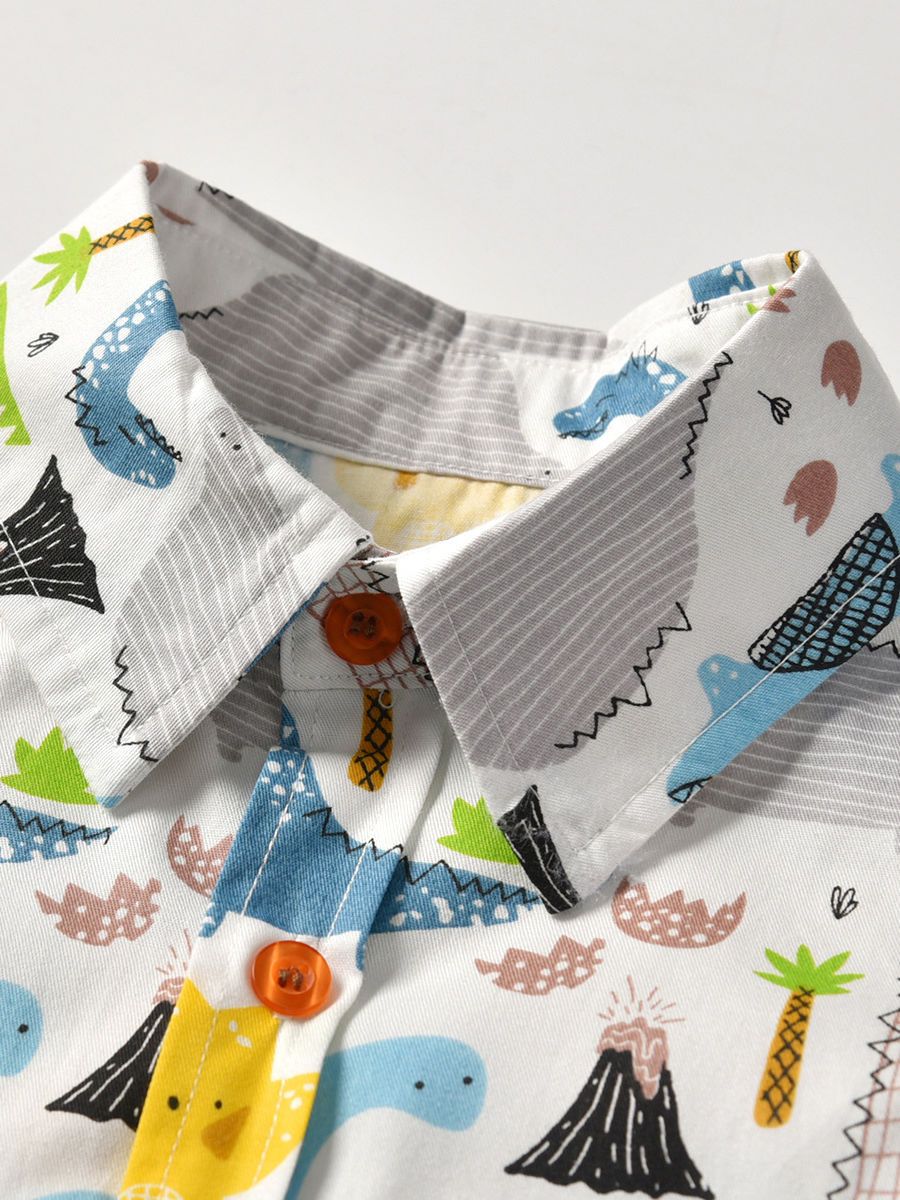 Summer Little Baby Boy Top Dinosaur Turn Down Collar Shirt - dianjiang-