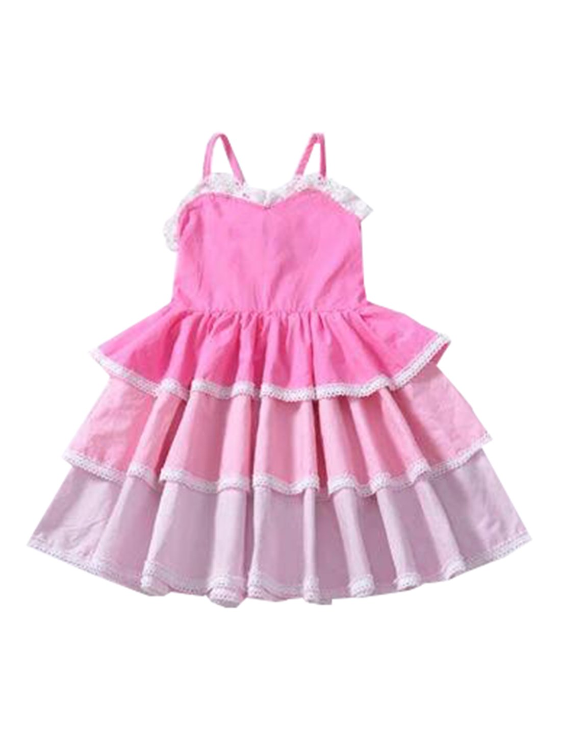 Summer Pierced Lace Suspender One-Piece Layered Dress - dianjiang-