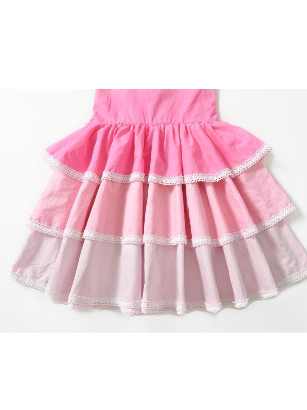 Summer Pierced Lace Suspender One-Piece Layered Dress - dianjiang-