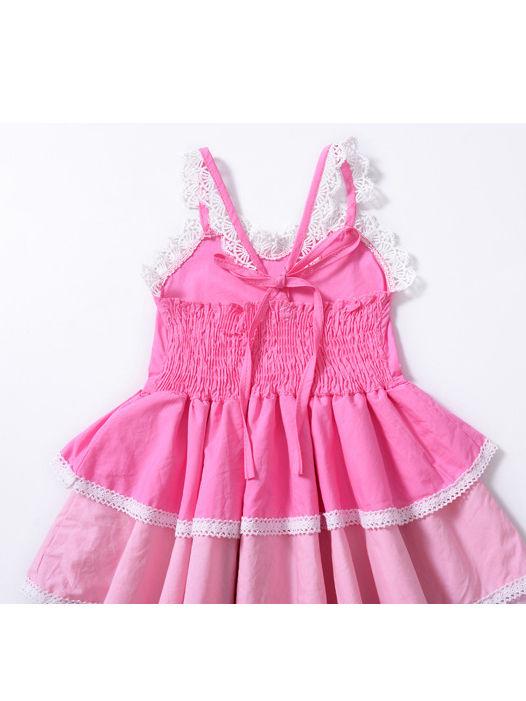 Summer Pierced Lace Suspender One-Piece Layered Dress - dianjiang-