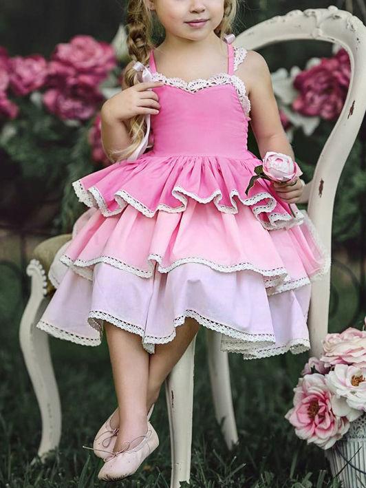 Summer Pierced Lace Suspender One-Piece Layered Dress - dianjiang-