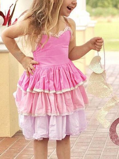 Summer Pierced Lace Suspender One-Piece Layered Dress - dianjiang-