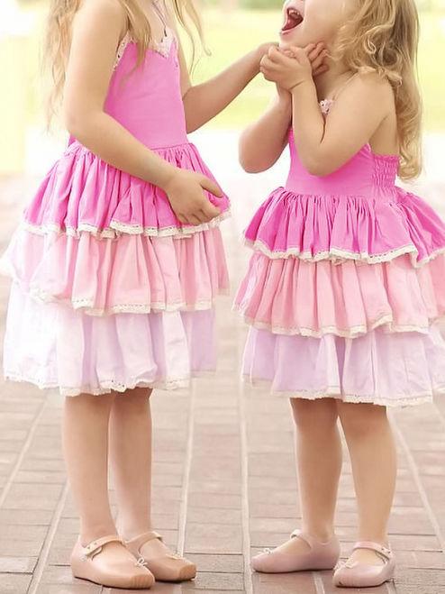 Summer Pierced Lace Suspender One-Piece Layered Dress - dianjiang-