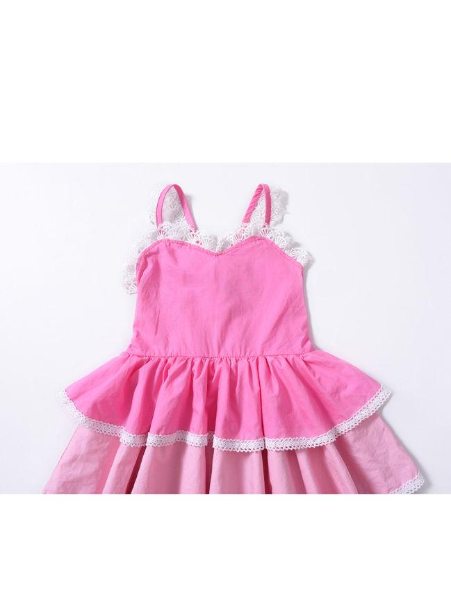 Summer Pierced Lace Suspender One-Piece Layered Dress - dianjiang-