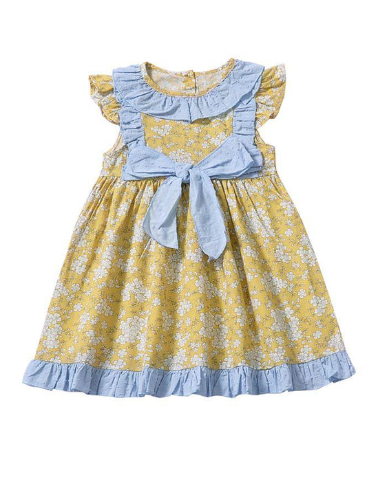 Summer Ruffled Collar Floral Dress with Bow - dianjiang-