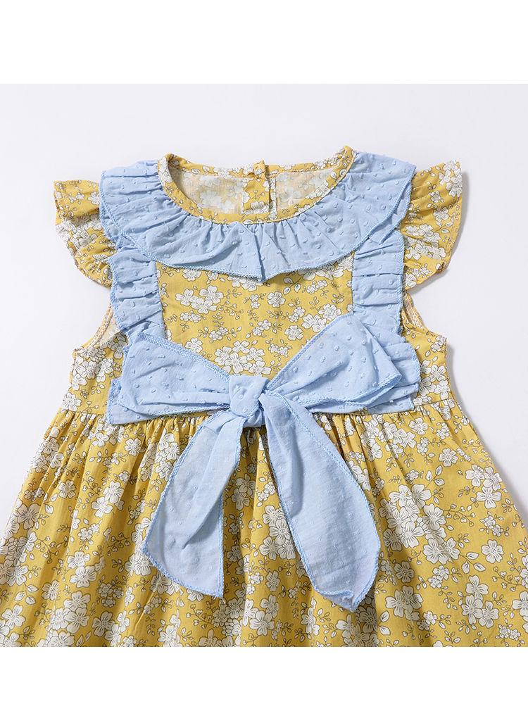 Summer Ruffled Collar Floral Dress with Bow - dianjiang-