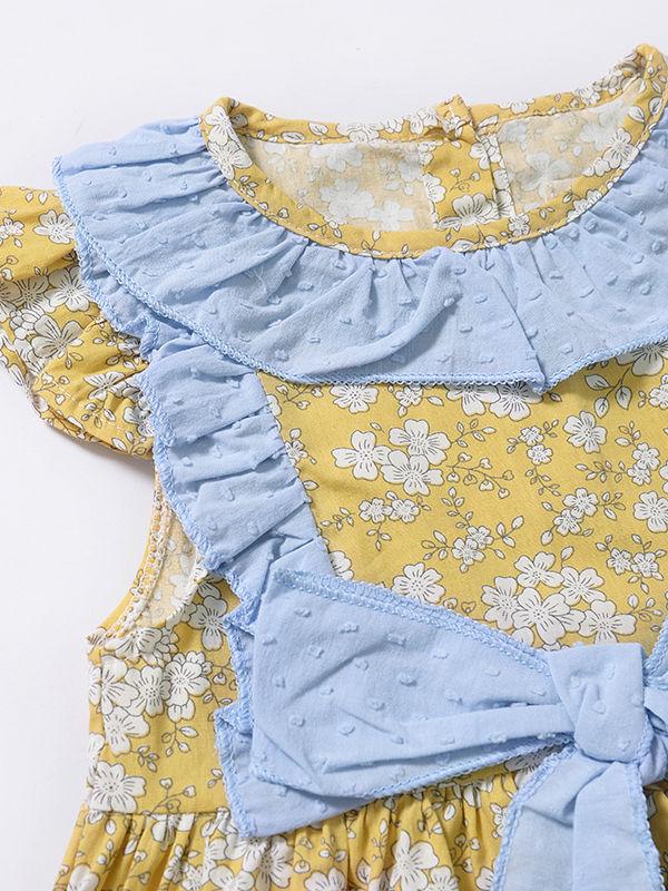 Summer Ruffled Collar Floral Dress with Bow - dianjiang-