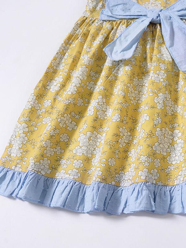 Summer Ruffled Collar Floral Dress with Bow - dianjiang-