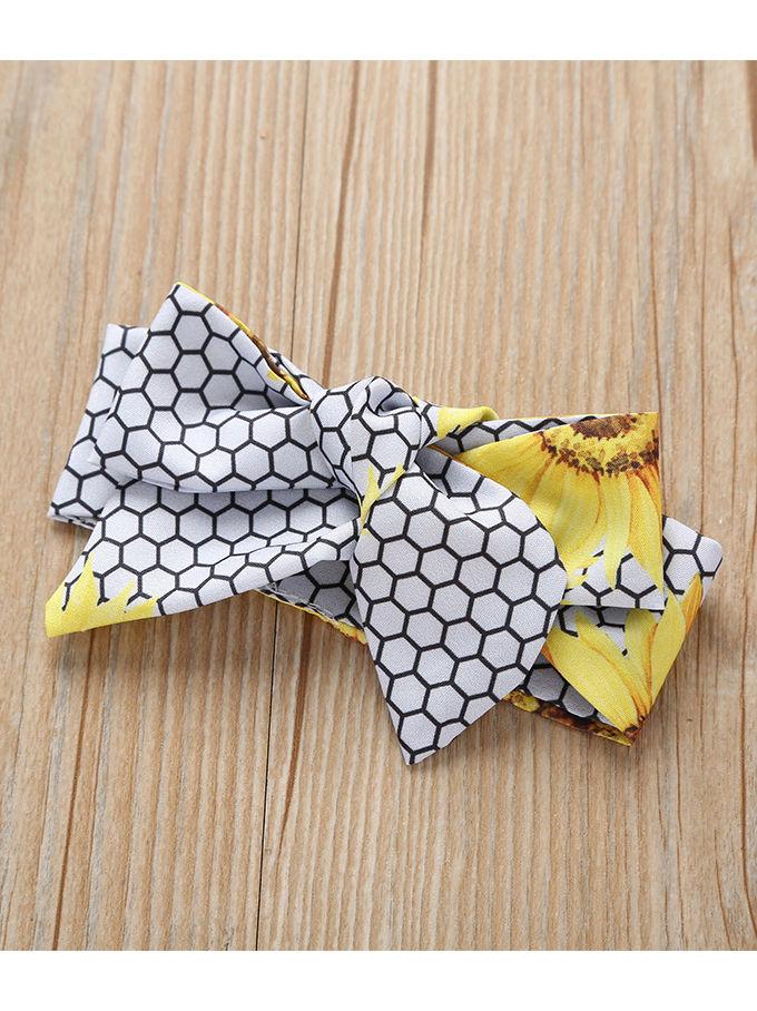Sunflower Pattern 2-Piece Flutter Sleeve Baby Bodysuit Matching Headband - dianjiang-