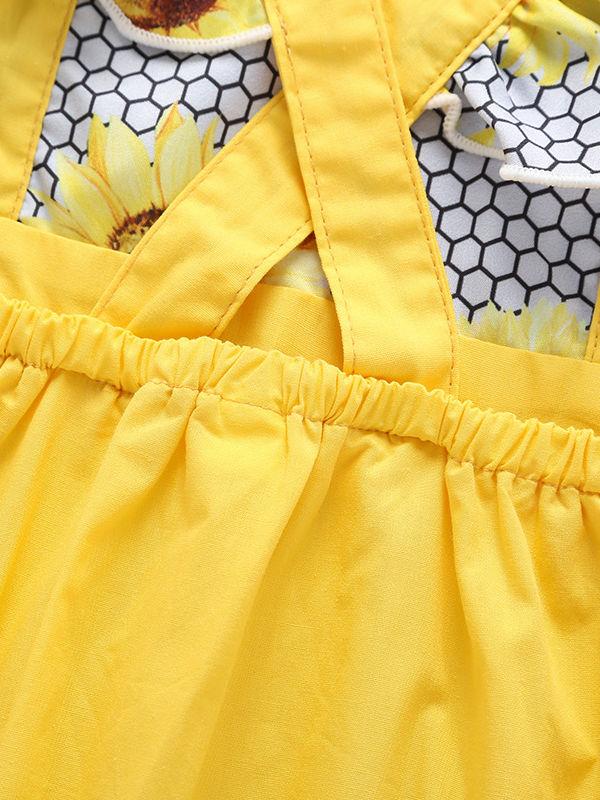 Sunflower Pattern 2-Piece Flutter Sleeve Baby Bodysuit Matching Headband - dianjiang-
