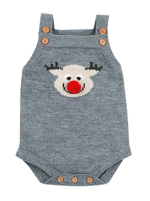 Adorable Christmas Onesie Elk Knitted Suspender Romper Baby Bodysuit - dianjiang-