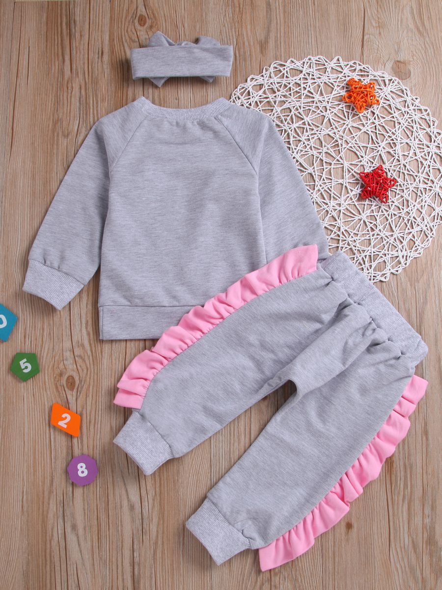 3-Piece Casual Clothing Outfits Set Bow Sweatshirt+Ruffle Pants+Headband - dianjiang-