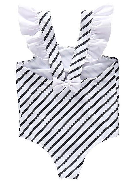 Striped Frilled One-piece Swimming Suit for Baby Little Girl - dianjiang-