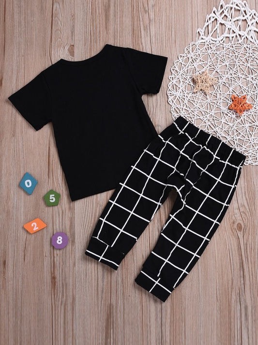 Casaul Clothing Outfits Set Short-sleeved T-shirt+Black Plaid Pants for Spring Summer - dianjiang-