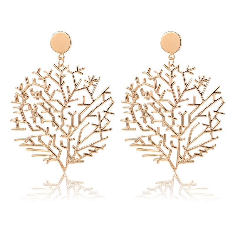 European and American atmosphere exaggerates hollow tree branches flourish Earrings ear clip no ear hole female painless clip - dianjiang-