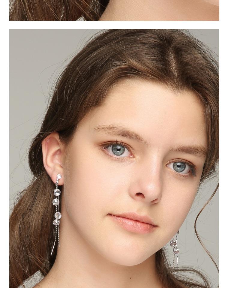 Young girl's face modification long back crystal tassel earring earring clip female non earhole painless clip - dianjiang-