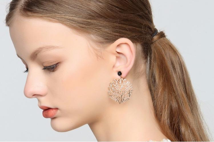 European and American atmosphere exaggerates hollow tree branches flourish Earrings ear clip no ear hole female painless clip - dianjiang-