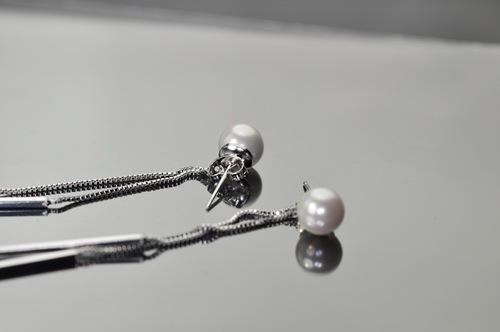 韩国极简百搭 长款圆珠金属流苏OL气质耳环耳夹无耳洞女个性几何 - dianjiang-