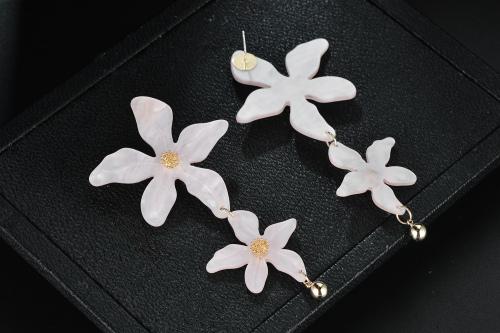 花朵显瘦长款夸张日系显瘦修饰脸型拼接花朵粉色耳环耳夹无耳洞女 - dianjiang-