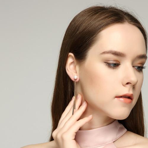 韩国极简百搭 长款圆珠金属流苏OL气质耳环耳夹无耳洞女个性几何 - dianjiang-
