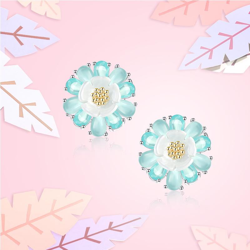 Double three-dimensional dream light blue flower blue Lotus Earrings Earrings Earrings No Earholes Female Clip Japanese Girls - dianjiang-