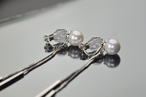 韩国极简百搭 长款圆珠金属流苏OL气质耳环耳夹无耳洞女个性几何 - dianjiang-