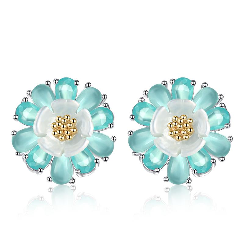 Double three-dimensional dream light blue flower blue Lotus Earrings Earrings Earrings No Earholes Female Clip Japanese Girls - dianjiang-