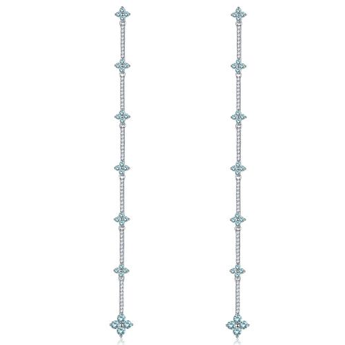 5A锆石清新小花长款流苏竹节耳环耳夹无耳洞女少女百搭 - dianjiang-