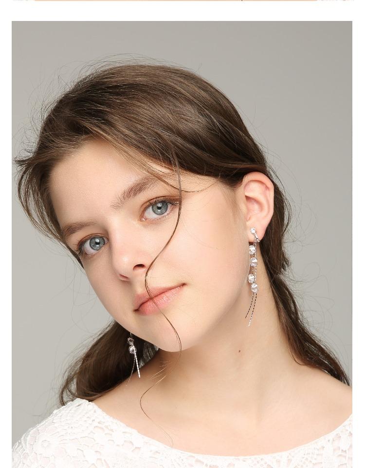 Young girl's face modification long back crystal tassel earring earring clip female non earhole painless clip - dianjiang-