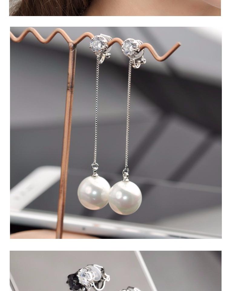 Versatile long tassel pearl with red pearl and red ear clip earrings without earhole and painless female South Korea - dianjiang-