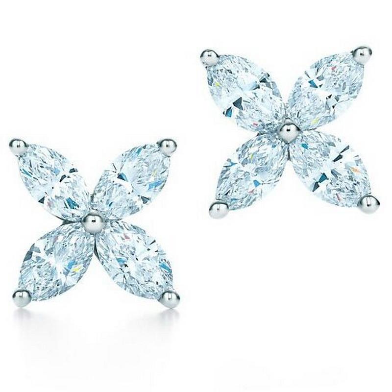 Zhou Dongyu, four leaf grass, zircon crystal earrings, ear clip, no ear hole, female earrings, lovely Japanese and Korean Earrings - dianjiang-