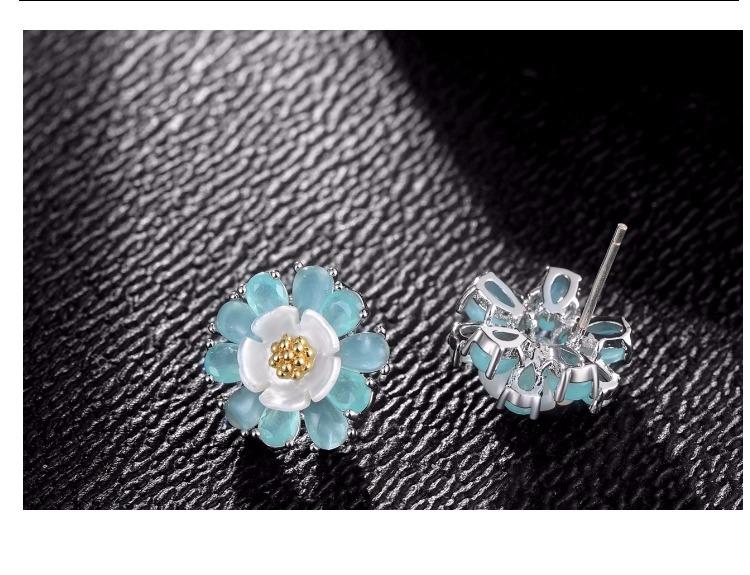 Double three-dimensional dream light blue flower blue Lotus Earrings Earrings Earrings No Earholes Female Clip Japanese Girls - dianjiang-