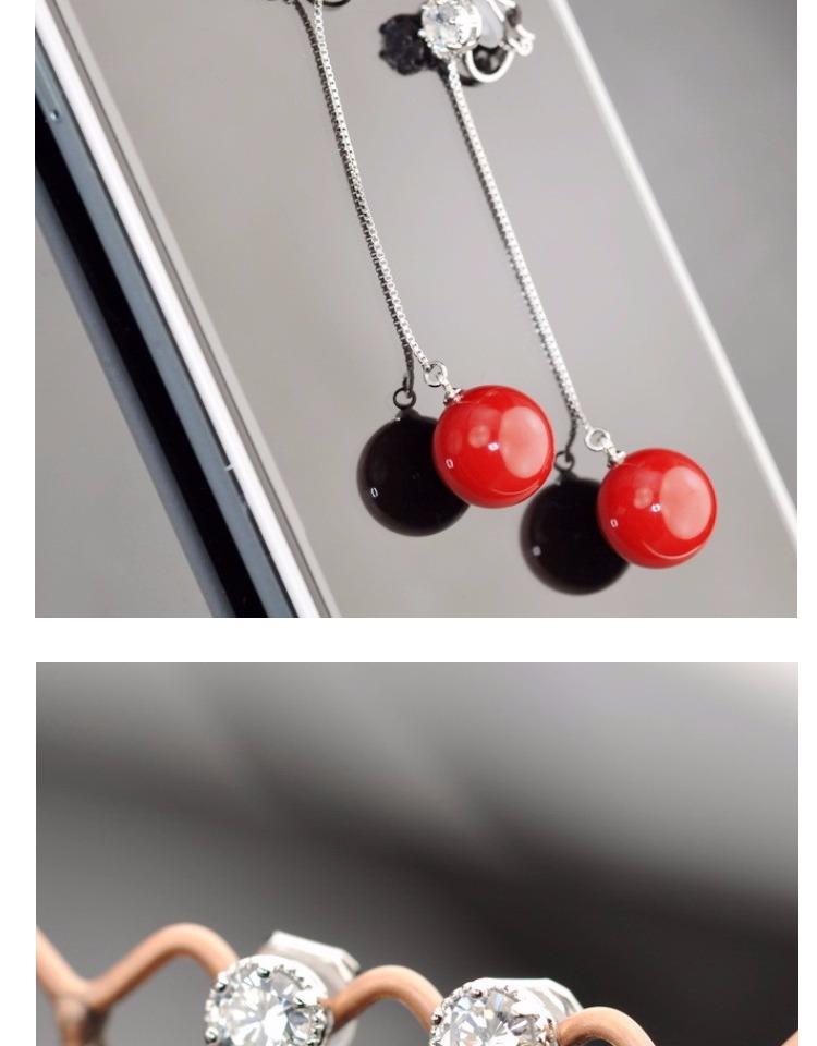 Versatile long tassel pearl with red pearl and red ear clip earrings without earhole and painless female South Korea - dianjiang-