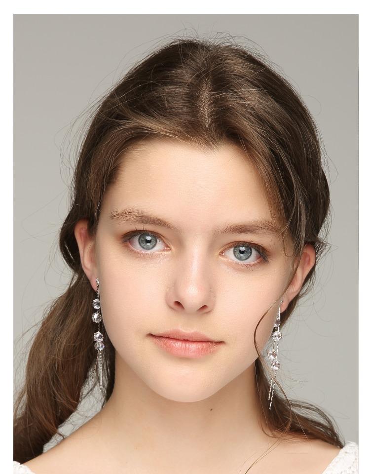 Young girl's face modification long back crystal tassel earring earring clip female non earhole painless clip - dianjiang-