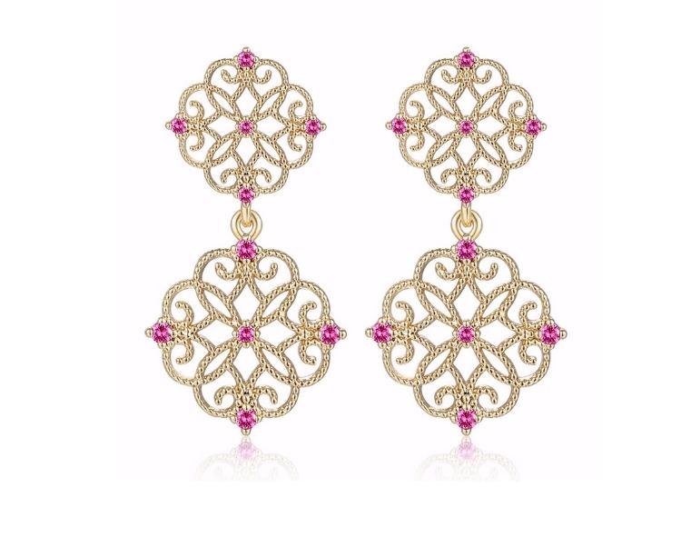 Japanese single metal lace carved hollow light luxury retro earrings with ear clip without ear hole - dianjiang-