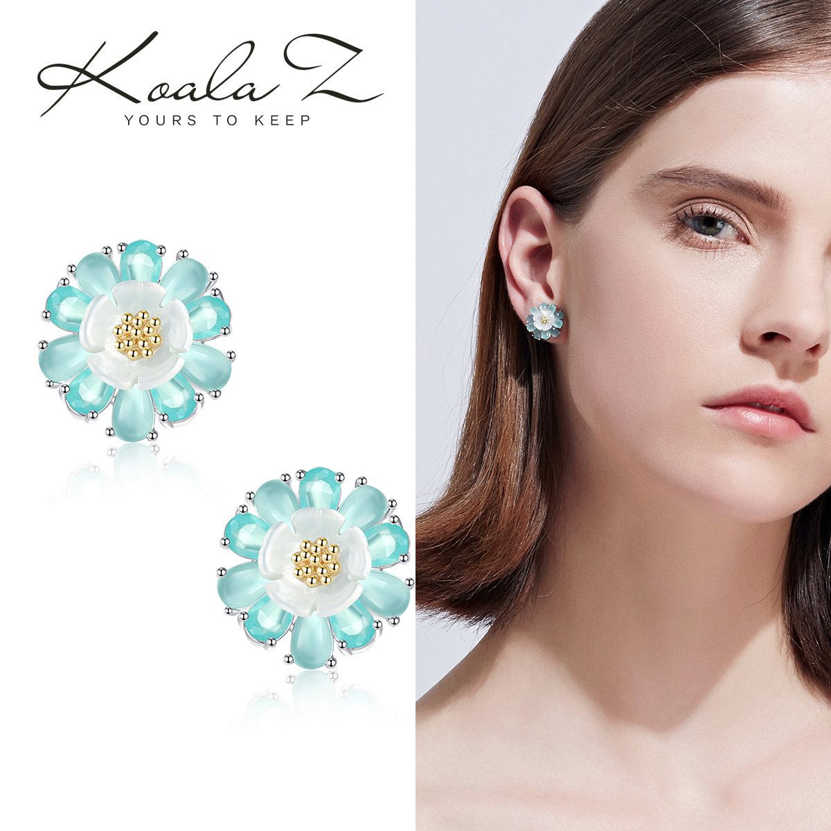 Double three-dimensional dream light blue flower blue Lotus Earrings Earrings Earrings No Earholes Female Clip Japanese Girls - dianjiang-