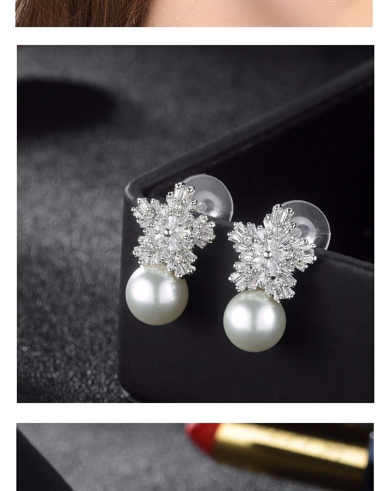 Special fairies, super beautiful snowflake, zircon, pearl, earrings, earless clip, female, European, American and Korean temperament - dianjiang-